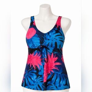 Womens Tropical Pink & Blue Tankini Swim Top